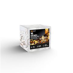 Solight LED vánoční řetěz hvězdy, 10x LED, dřevo, 1,5m, 2x AA