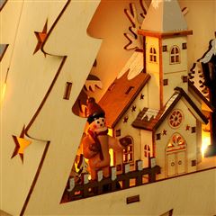 Solight LED dřevěný vánoční stromek s dekoracemi, 13x LED, přírodní dřevo, 53cm, 2x AA