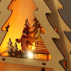 Solight LED dřevěný vánoční stromek s dekoracemi, 13x LED, přírodní dřevo, 53cm, 2x AA