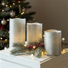 Solight sada LED svíček, 3x svíčka, 10/13/16cm, stříbrná barva, 3x AAA