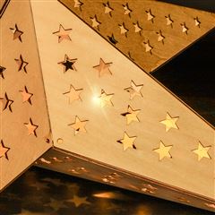 Solight LED dřevěná vánoční hvězda, závěsná, časovač, 20x LED, 65cm, 2x AA