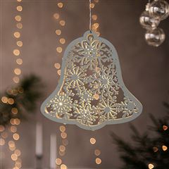 Solight LED dřevěný vánoční zvoneček, 9x LED, bílá, 30cm, časovač, 2x AA