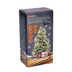 Solight LED venkovní vánoční řetěz, 50LED, 5m, 8 funkcí, IP44. 3x AA, studená bílá