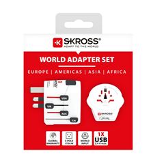 SKROSS cestovní adaptér PRO - World & USB, univerzální, uzemněný, USB-A 12W