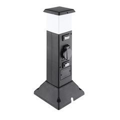 Solight zahradní sloupek IP44 s LED osvětlením, plast, 2 zásuvky, hranol, černý