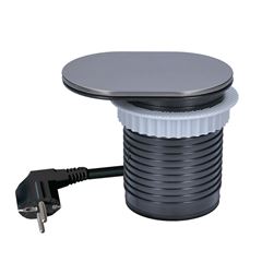 Solight 1z + USB A+C 20W PD vestavná zásuvka s posuvným víčkem, 2m, stříbrná