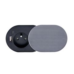 Solight 1z + USB A+C 20W PD vestavná zásuvka s posuvným víčkem, 2m, stříbrná