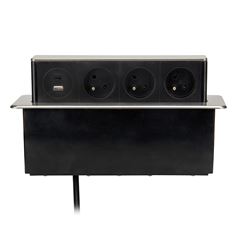 Solight 3z + USB A+C 20W PD výsuvný blok zásuvek, 2m, nerez ocel