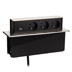 Solight 3z + USB A+C 20W PD výsuvný blok zásuvek, 2m, nerez ocel