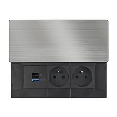 Solight vestavný blok zásuvek s posuvným krytem, 2 zásuvky, USB A+C 20W PD, 2m, stříbrný