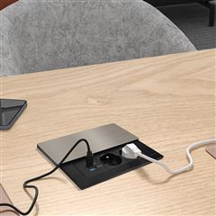 Solight vestavný blok zásuvek s posuvným krytem, 2 zásuvky, USB A+C 20W PD, 2m, stříbrný