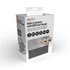 Solight vestavný blok zásuvek s posuvným krytem, 2 zásuvky, USB A+C 65W PD, 2m, stříbrný