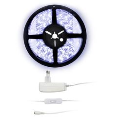 Solight LED světelný pás s testrem, 5m,  sada s 12V adaptérem, 4,8W/m, IP65, studená bílá