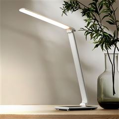 Solight LED stolní lampička stmívatelná, 12W, volba teploty světla, USB, bílý lesk