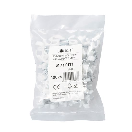 Solight kabelové příchytky, průměr 7mm, bílé, 100ks