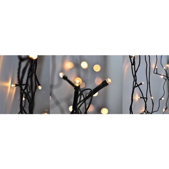 Solight LED venkovní vánoční řetěz, 50 LED, 5m, přívod 3m, 8 funkcí, časovač, IP44, teplá bílá
