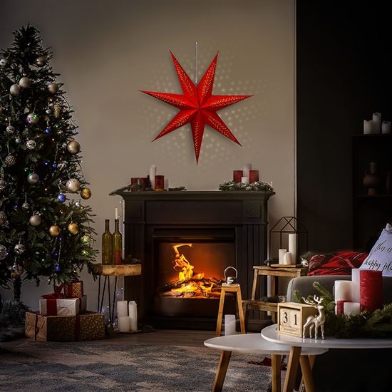 Solight LED vánoční hvězda červená, závěsná, 60cm, 20x LED, 2x AA