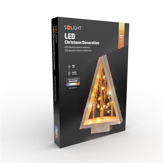 Solight LED dřevěná vánoční dekorace, zasněžené zimní květiny, 37cm, 2x AA