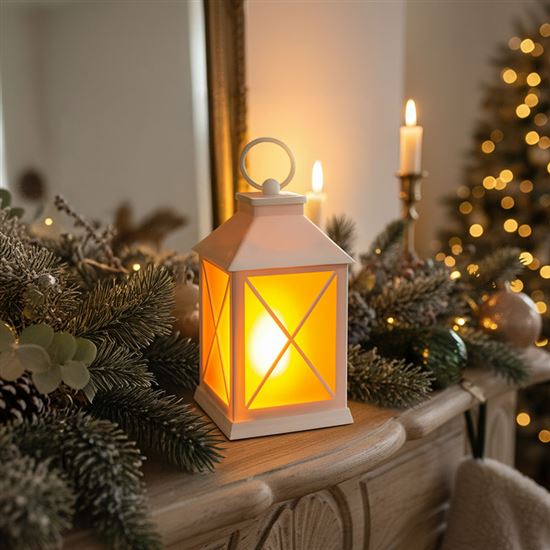 Solight LED vánoční lucerna bílá, 20cm, časovač, 2x AA