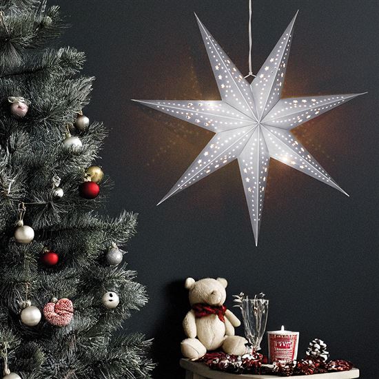 Solight LED vánoční hvězda stříbrná, závěsná, časovač, 60cm, 20x LED, 2x AA