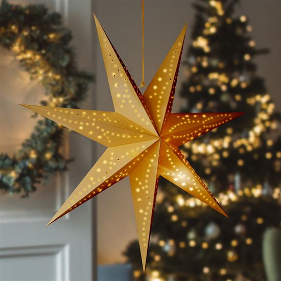 Solight LED vánoční hvězda zlatá, závěsná, časovač, 60cm, 20x LED, 2x AA