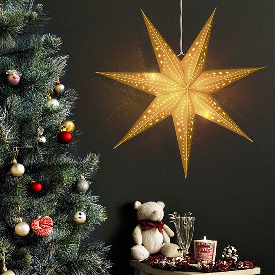 Solight LED vánoční hvězda zlatá, závěsná, časovač, 60cm, 20x LED, 2x AA
