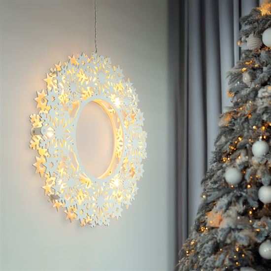 Solight LED dřevěný vánoční věnec, 10x LED, bílá, 30cm, časovač, 2x AA