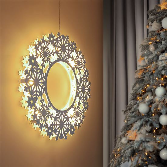 Solight LED dřevěný vánoční věnec, 10x LED, bílá, 30cm, časovač, 2x AA