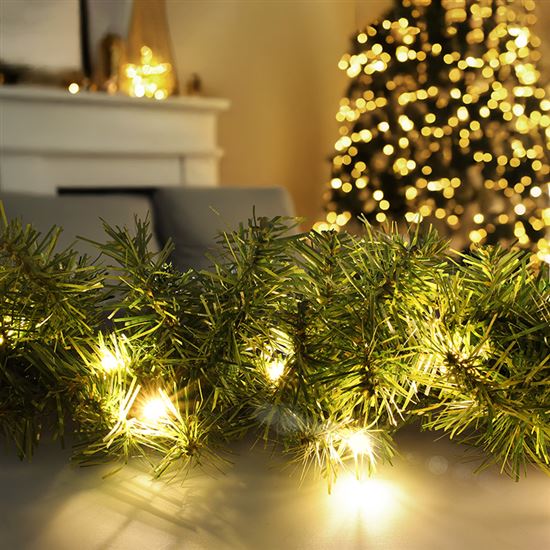 Solight LED vánoční girlanda s jehličím, 5m, 80x LED, časovač, 3xAA, IP44