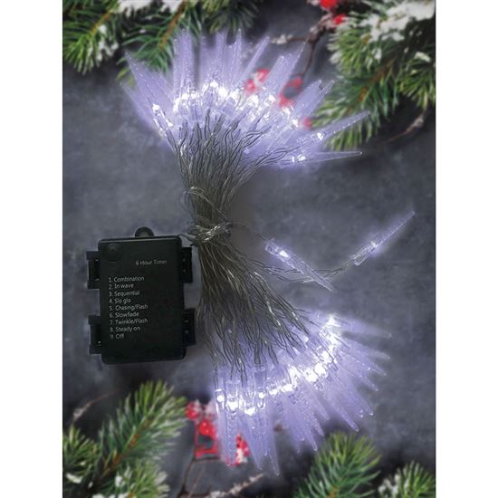 Solight LED venkovní rampouchy, 50LED, časovač, 8 funkcí, IP44, 3xAA baterie