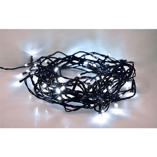 Solight LED venkovní vánoční řetěz, 100LED, 10m, 3m přívod, 8 funkcí, IP44. 3x AA, studená bílá