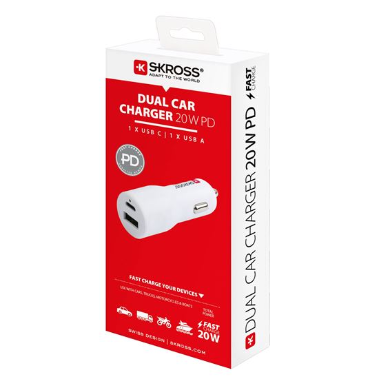 SKROSS USB A+C nabíjecí autoadaptér Dual Car Charger, 20W PD
