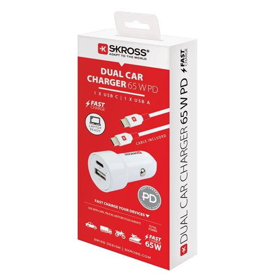 SKROSS USB A+C nabíjecí autoadaptér Dual Car Charger, 65W PD