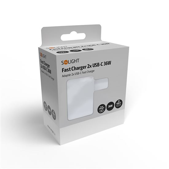Solight adaptér 2x USB-C fast charger 36W