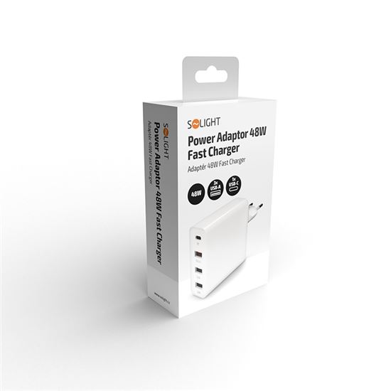 Solight adaptér 3+1, 48W, QC3.0+PD, 3x USB-A, 1x USB-C