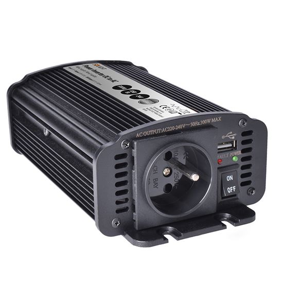 Solight invertor 12V, USB 500mA, kovový, černý, max. zatížení: 300W