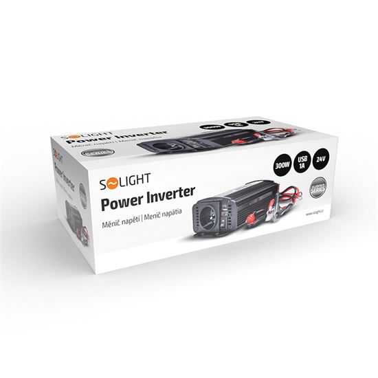 Solight invertor 12V, USB 500mA, kovový, černý, max. zatížení: 300W