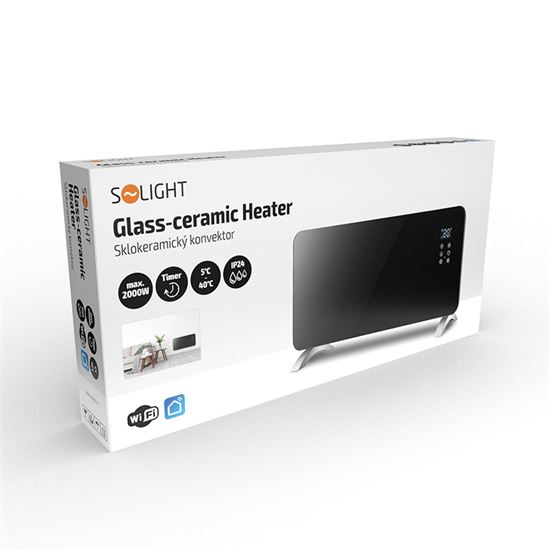 Solight horkovzdušný konvektor sklokeramický 2000W, WiFi, LCD, nastavitelný termostat, časovač