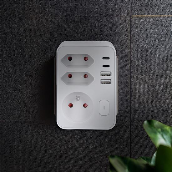 Solight rozbočka 1x 16A + 2x 2,5A, 2xUSB A+C rychlonabíječka 20W PD, bílá, vypínač