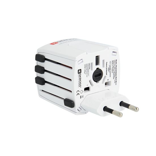 SKROSS MUV Micro USB cestovní adaptér, 2.5A max., vč. USB nabíjení 2x výstup s LED indikací - 2400mA, univerzální pro 150 zemí