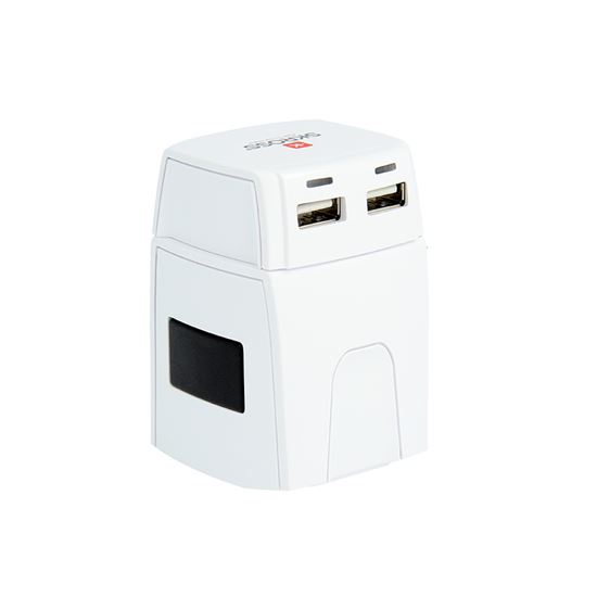 SKROSS MUV Micro USB cestovní adaptér, 2.5A max., vč. USB nabíjení 2x výstup s LED indikací - 2400mA, univerzální pro 150 zemí