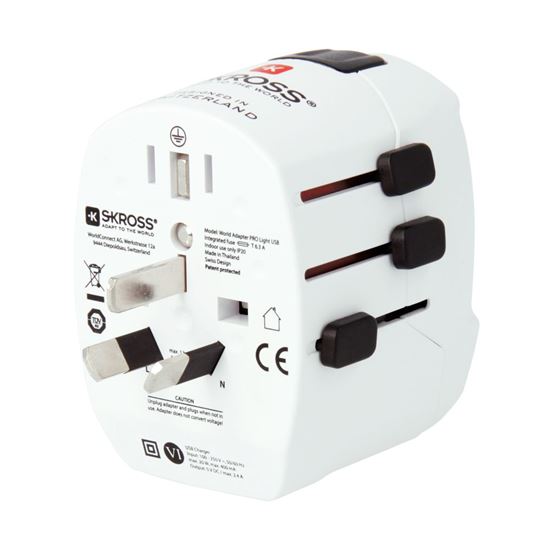 SKROSS cestovní adaptér PRO Light USB 2A - World, UK+USA+AUS/CN, univerzální, uzemněný, 2x USB-A 12W