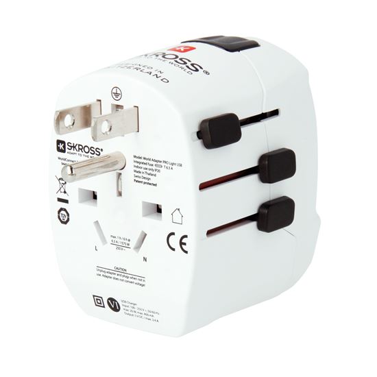 SKROSS cestovní adaptér PRO Light USB 2A - World, UK+USA+AUS/CN, univerzální, uzemněný, 2x USB-A 12W