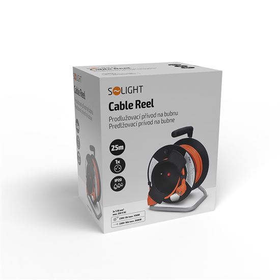 Solight prodlužovací přívod na bubnu, 1 zásuvka, 25m, oranžový kabel, 3x 1,5mm2