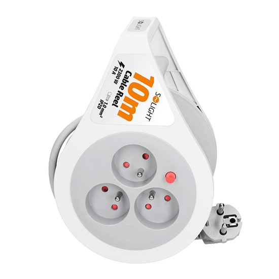 Solight prodlužovací přívod na bubnu 10m, 3 zásuvky, šedý kabel, 3x 1,0mm2