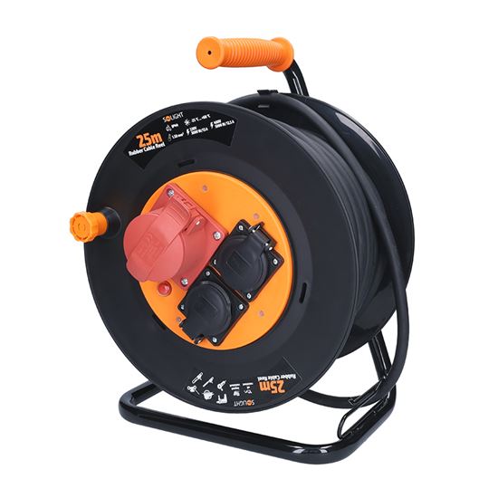 Solight prodlužovací přívod - na bubnu, zásuvky 400V + 230V, 25m kabel guma-neopren 5x1,5mm2, IP44