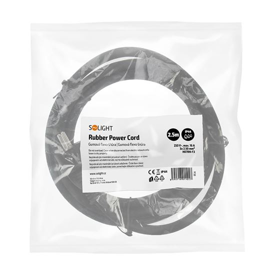 Solight flexo šňůra, 2.5m, 3 x 2.5mm2, gumová H07RN-F3, černá