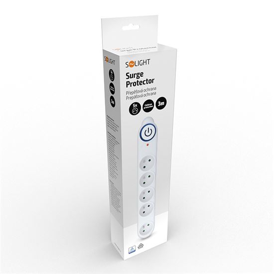 Solight přepěťová ochrana, 150J, 5 zásuvek, 3m, bílá