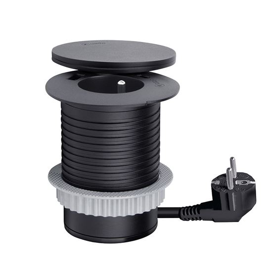 Solight vestavná zásuvka + USB A+C + Wireless 10W, otočné víčko, kabel 2m, černá