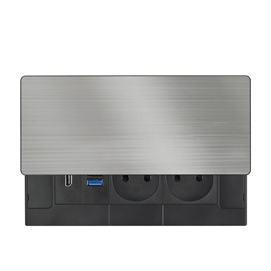 Solight vestavný blok zásuvek s posuvným krytem, 2 zásuvky, HDMI, USB A+C 20W PD, 2m, stříbrný